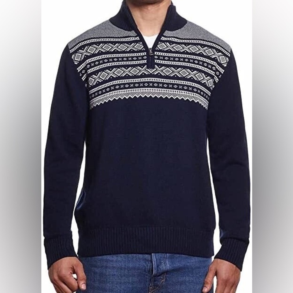 Weatherproof Vintage Pullover Sweater Navy Blue 1/4 Zip Mens Large Preppy Casual